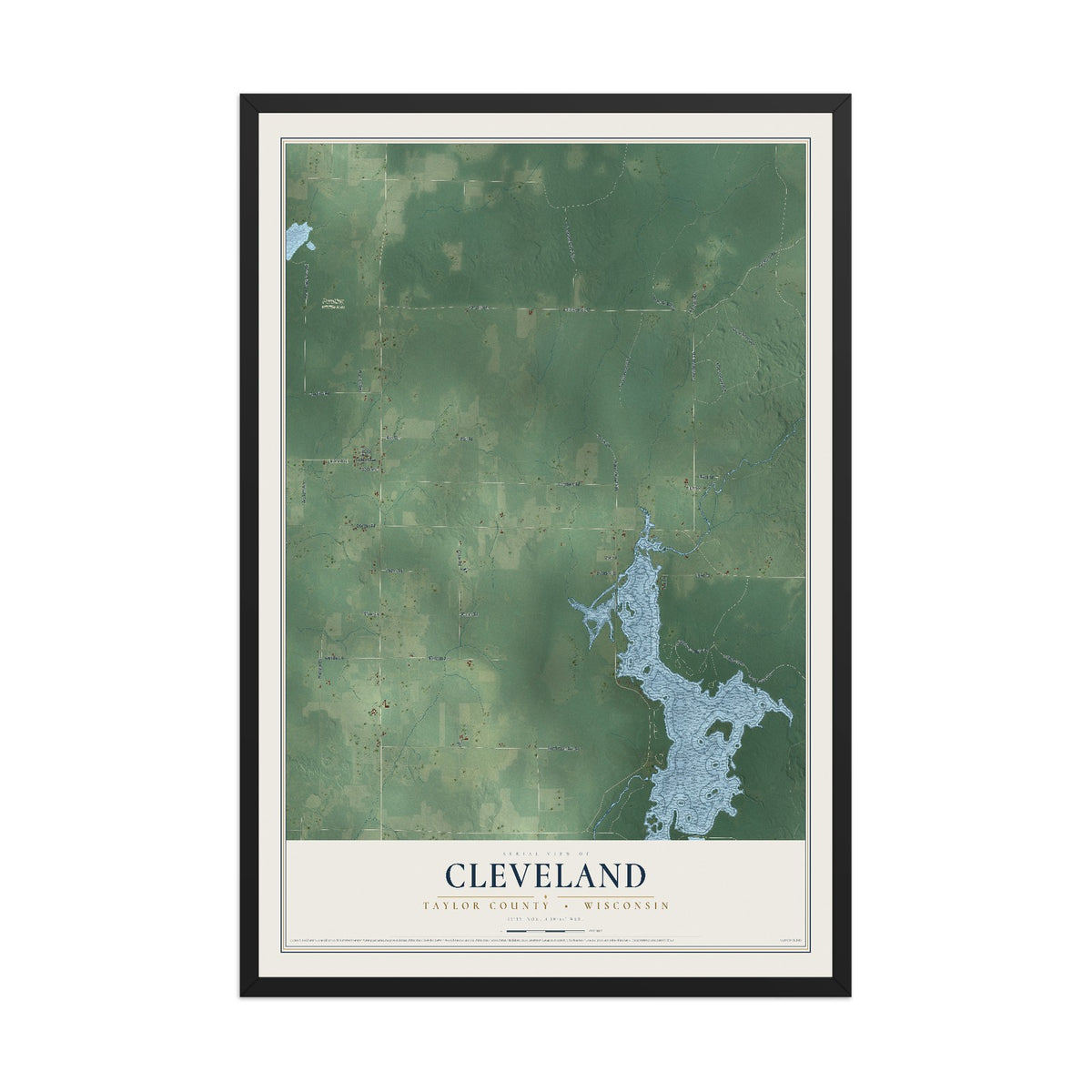 Map of Cleveland, Taylor County, Wisconsin, 12 x 18 inch print in a black wood frame