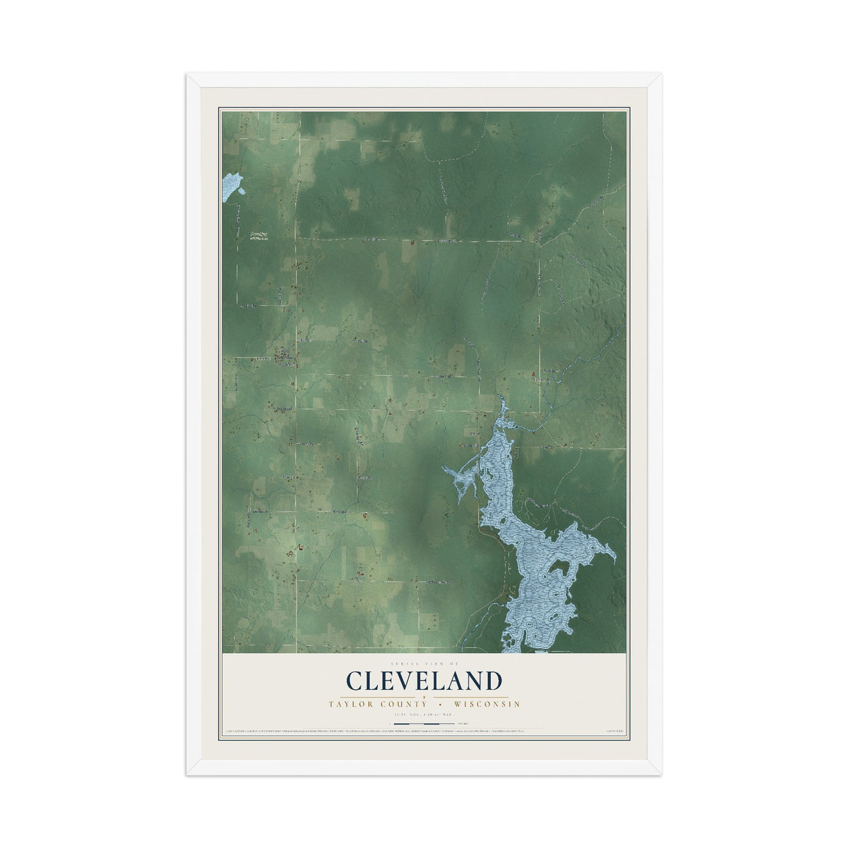 Map of Cleveland, Taylor County, Wisconsin, 12 x 18 inch print in a white wood frame