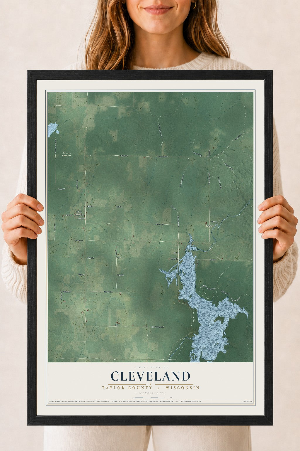 Map of Cleveland, Taylor County, Wisconsin, 18 x 24 inch print in a black wood frame