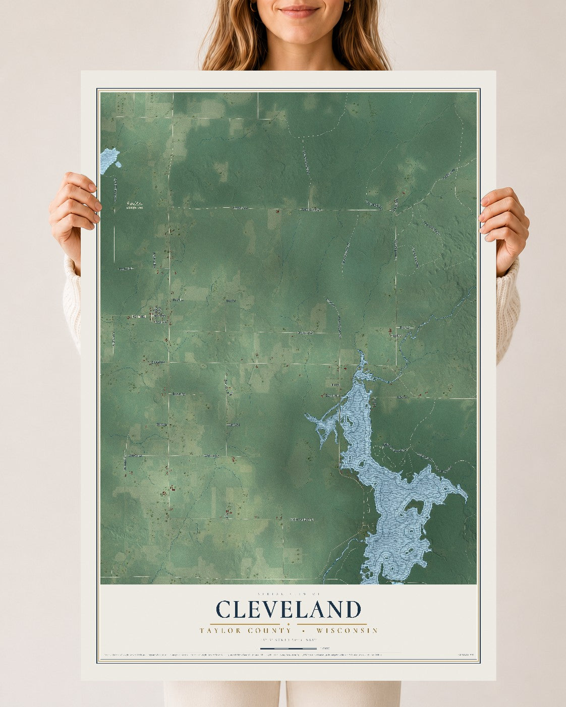 Map of Cleveland, Taylor County, Wisconsin, 24 x 36 inch unframed archival matte print