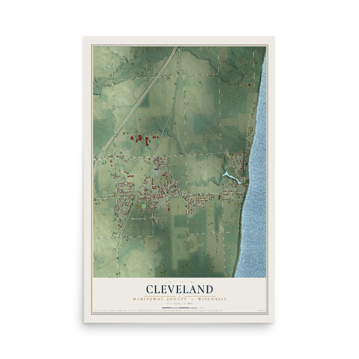 Map of Cleveland, Manitowoc County, Wisconsin, 12 x 18 inch unframed archival matte print