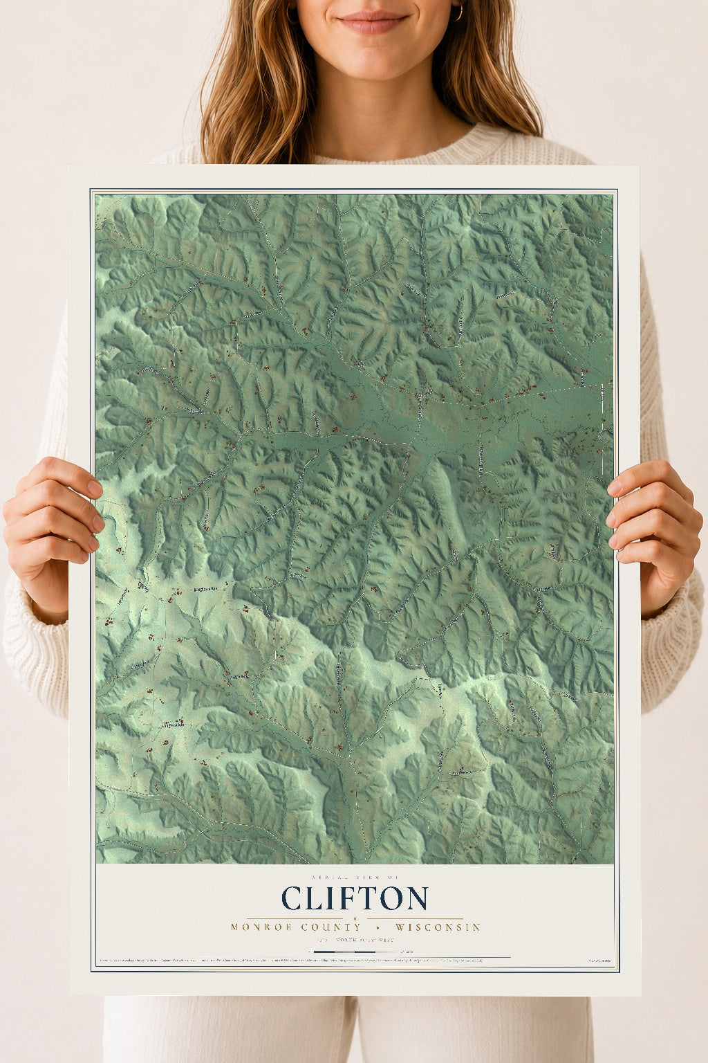 Map of Clifton, Monroe County, Wisconsin, 18 x 24 inch unframed archival matte print