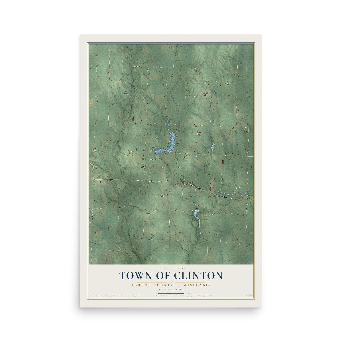 Map of the Town of Clinton, Barron County, Wisconsin, 12 x 18 inch unframed archival matte print