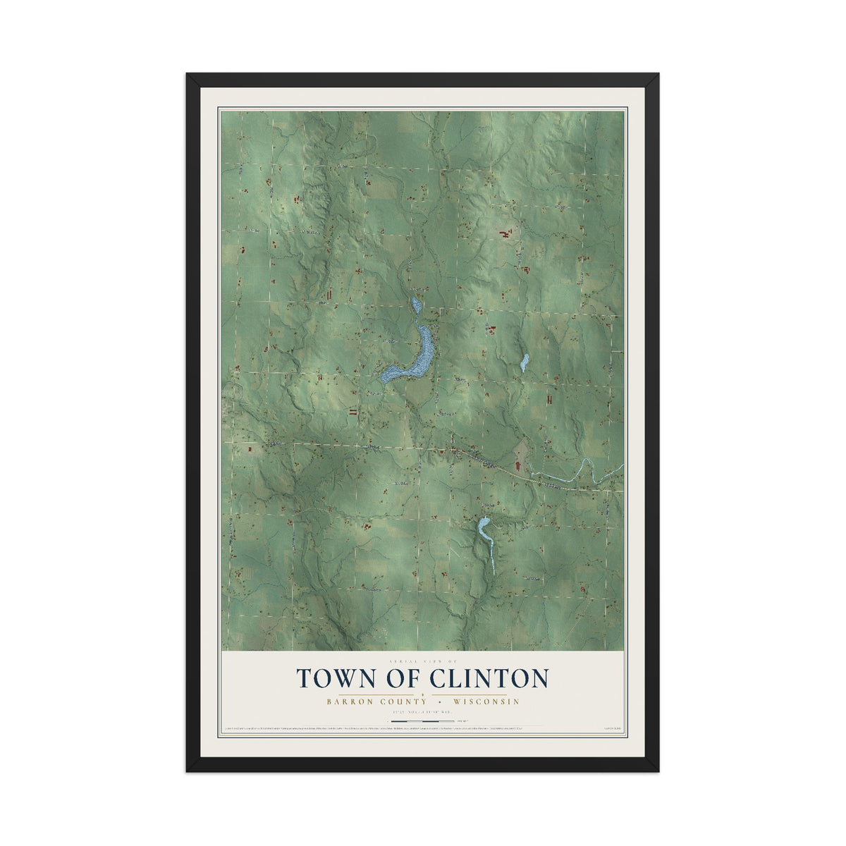 Map of the Town of Clinton, Barron County, Wisconsin, 12 x 18 inch print in a black wood frame