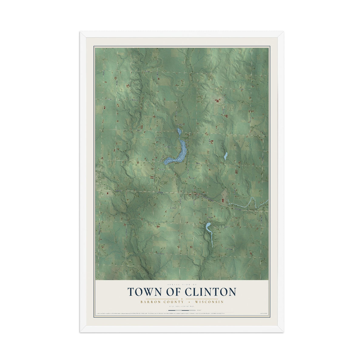 Map of the Town of Clinton, Barron County, Wisconsin, 12 x 18 inch print in a white wood frame