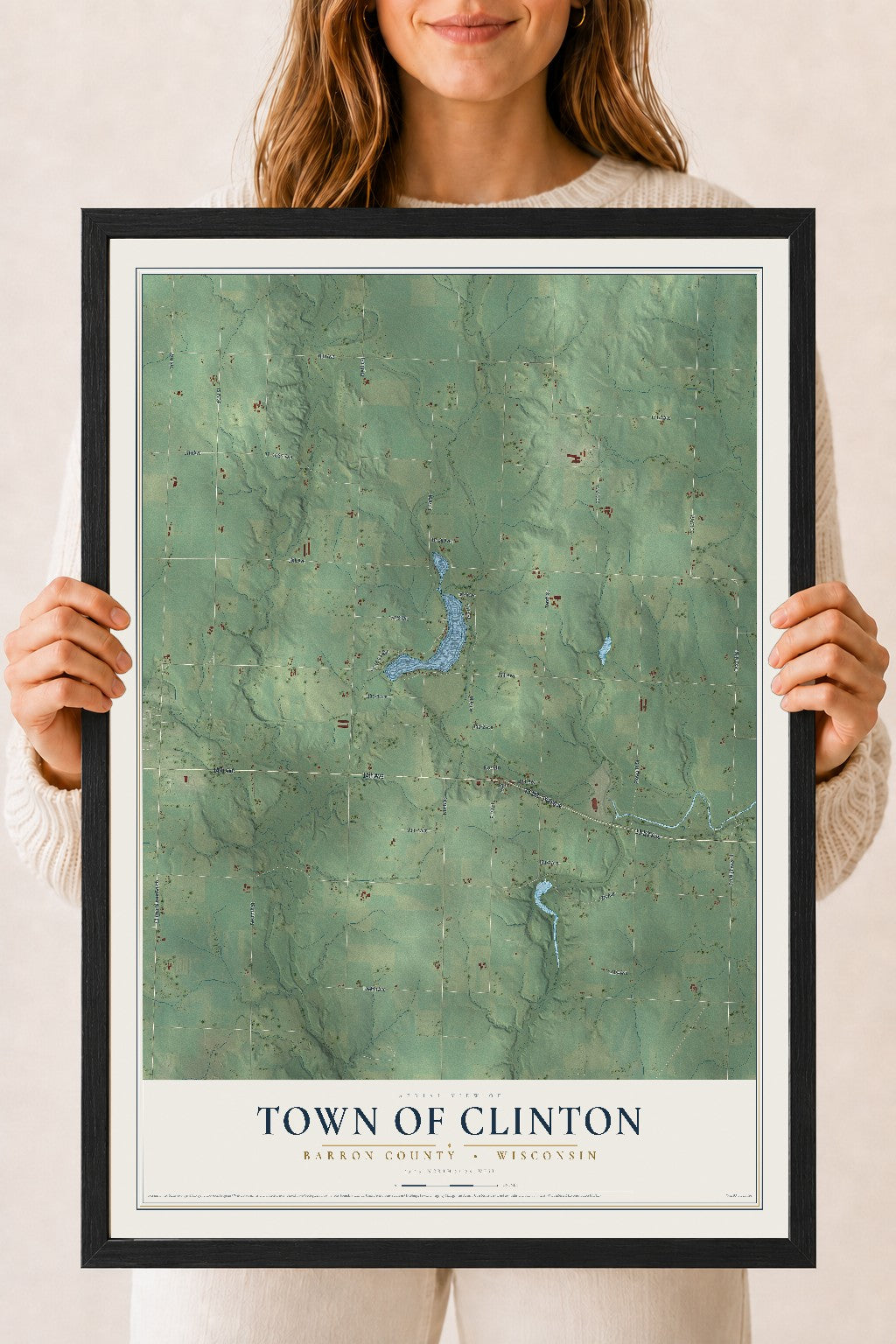 Map of the Town of Clinton, Barron County, Wisconsin, 18 x 24 inch print in a black wood frame
