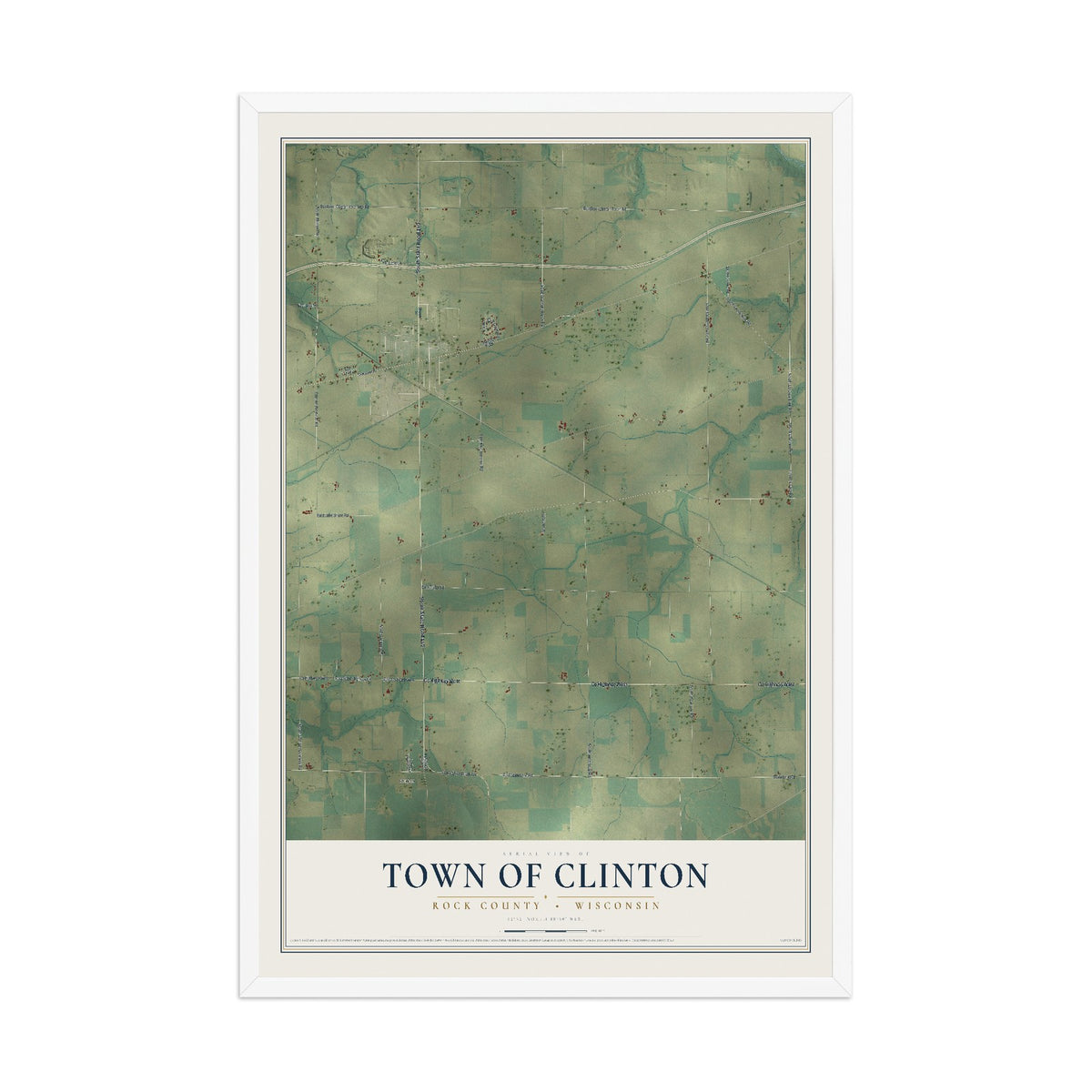 Map of the Town of Clinton, Rock County, Wisconsin, 12 x 18 inch print in a white wood frame