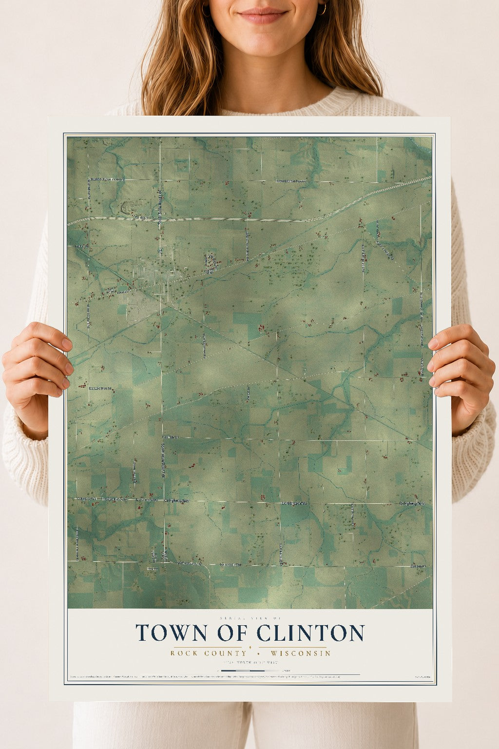 Map of the Town of Clinton, Rock County, Wisconsin, 18 x 24 inch unframed archival matte print