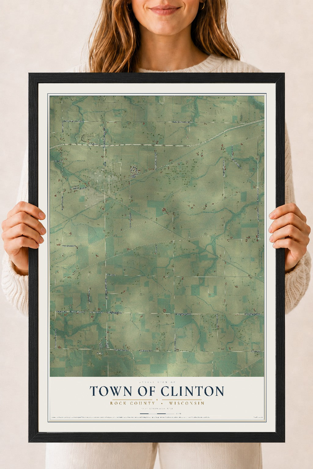 Map of the Town of Clinton, Rock County, Wisconsin, 18 x 24 inch print in a black wood frame