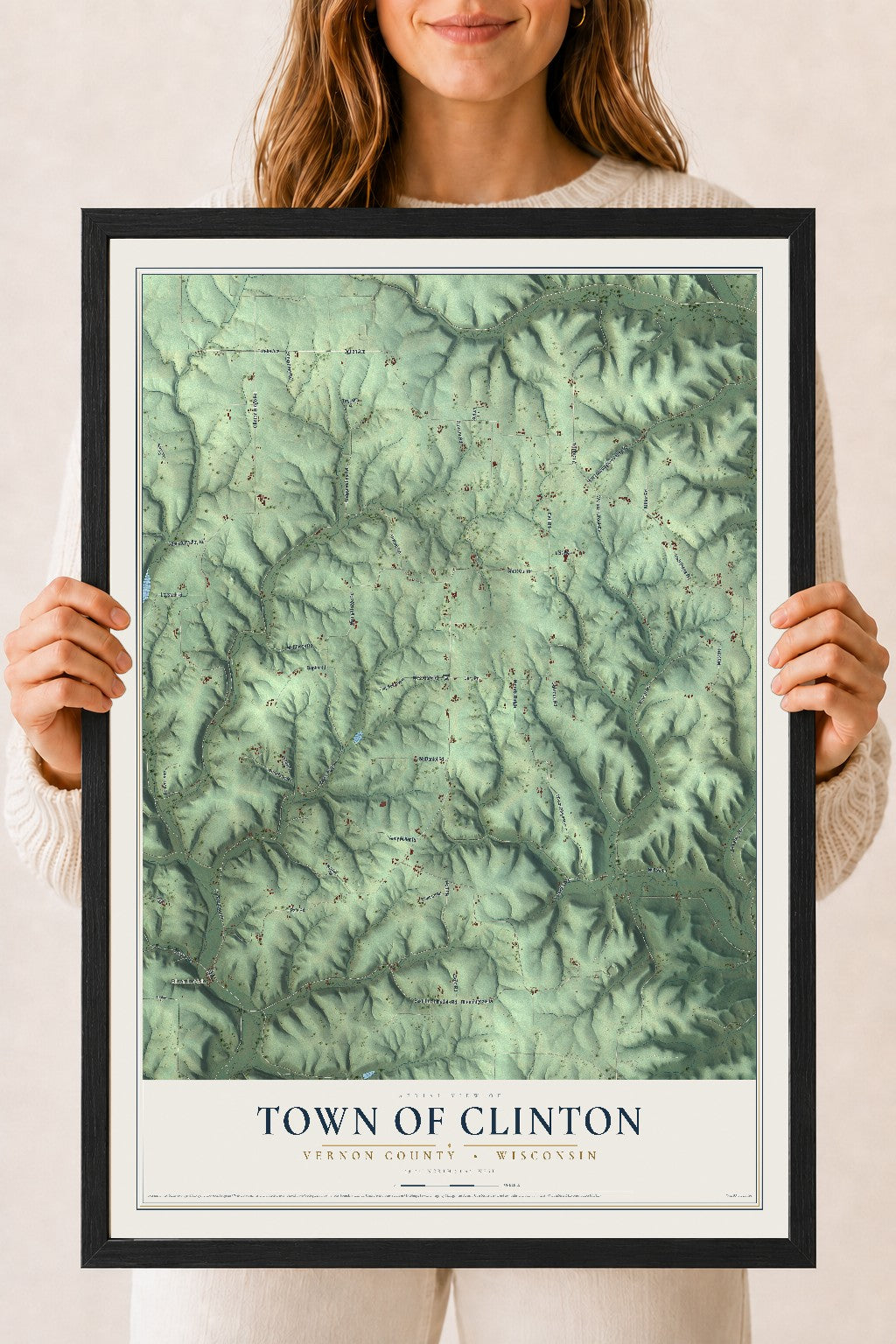 Map of the Town of Clinton, Vernon County, Wisconsin, 18 x 24 inch print in a black wood frame