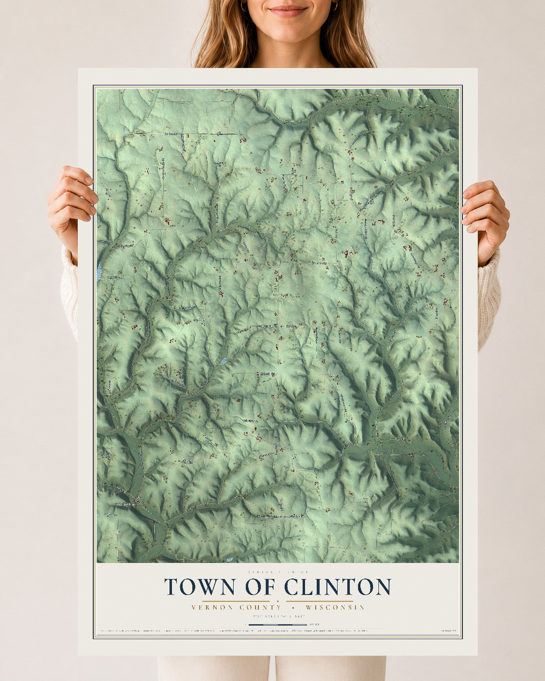 Map of the Town of Clinton, Vernon County, Wisconsin, 24 x 36 inch unframed archival matte print