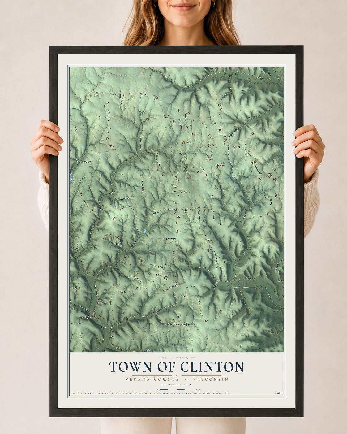 Map of the Town of Clinton, Vernon County, Wisconsin, 24 x 36 inch print in a black wood frame