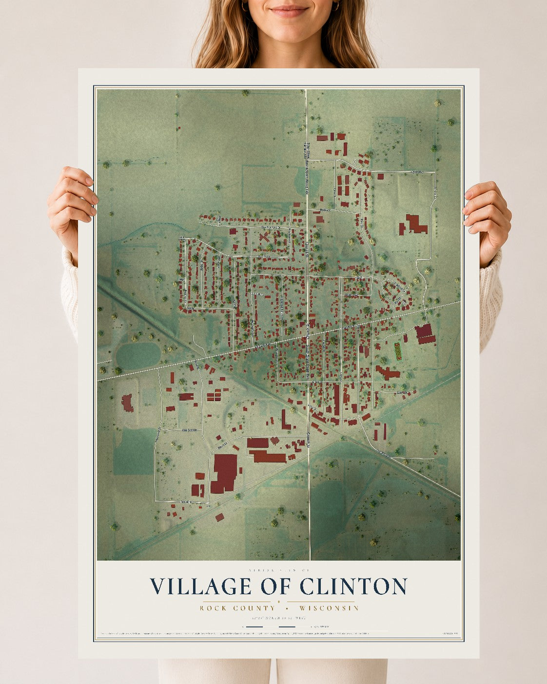 Map of Clinton, Wisconsin, 24 x 36 inch unframed archival matte print