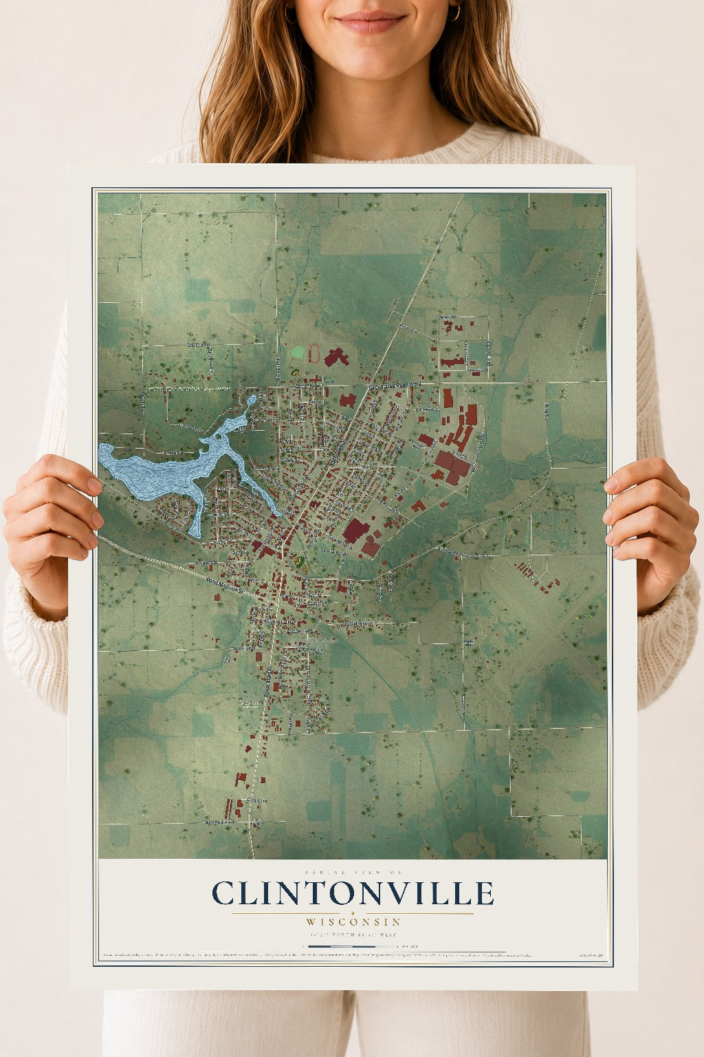 Map of Clintonville, Wisconsin, 18 x 24 inch unframed archival matte print