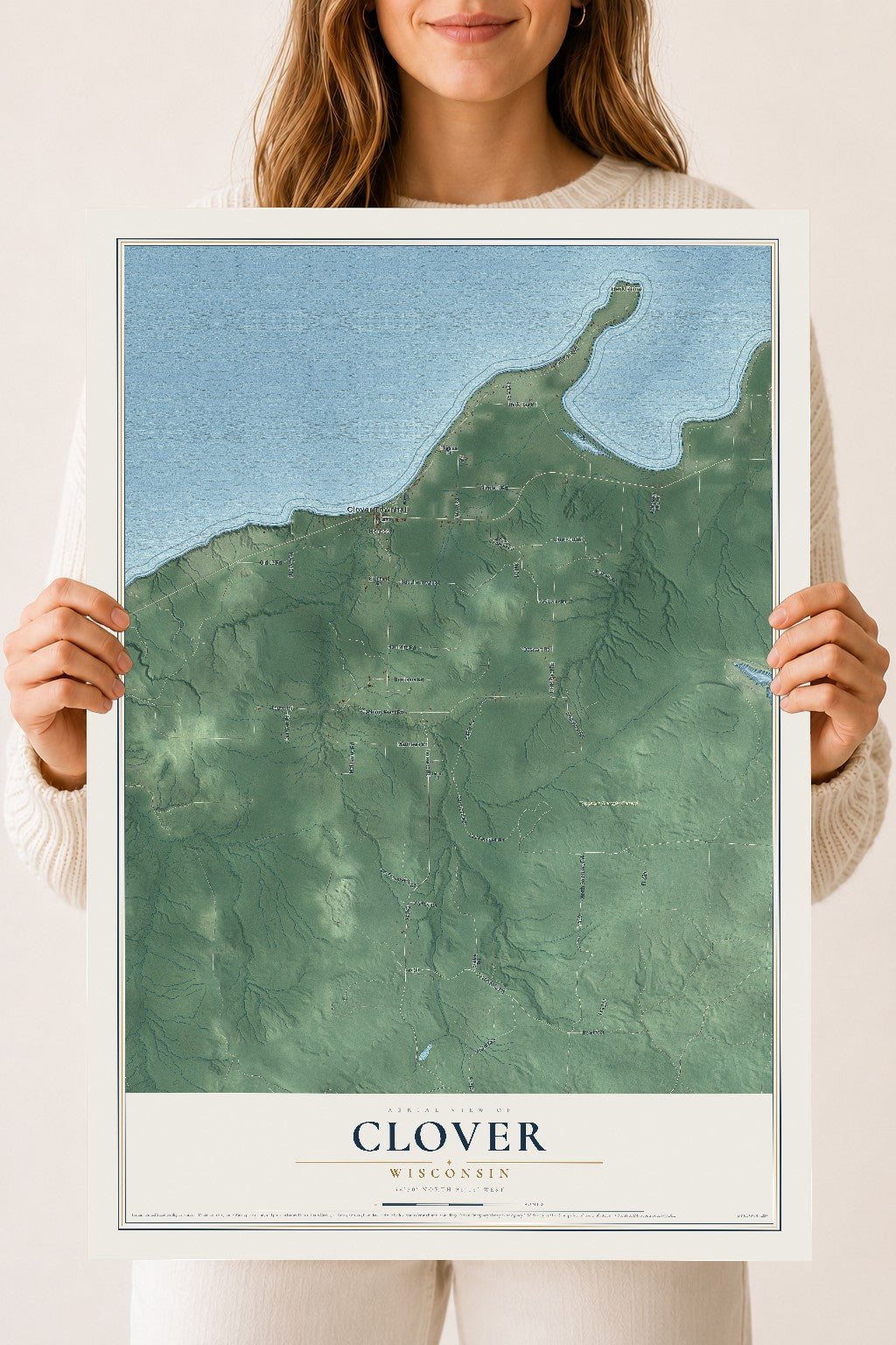 Map of Clover, Wisconsin, 18 x 24 inch unframed archival matte print