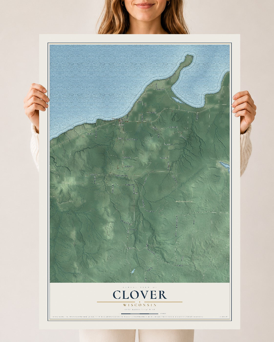 Map of Clover, Wisconsin, 24 x 36 inch unframed archival matte print