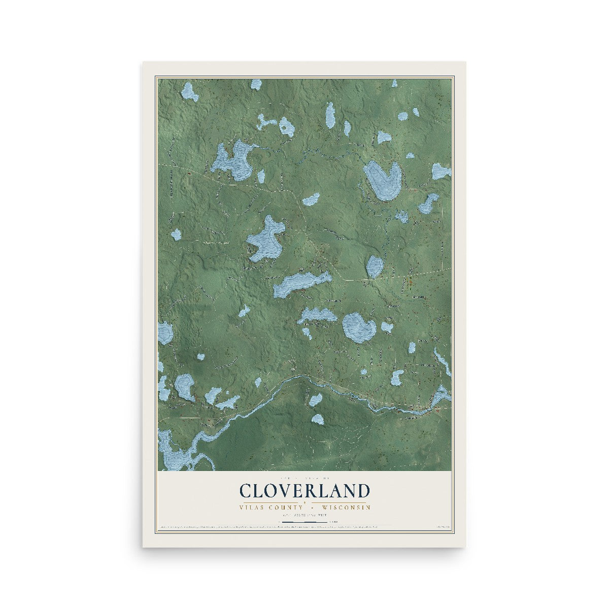Map of Cloverland, Vilas County, Wisconsin, 12 x 18 inch unframed archival matte print