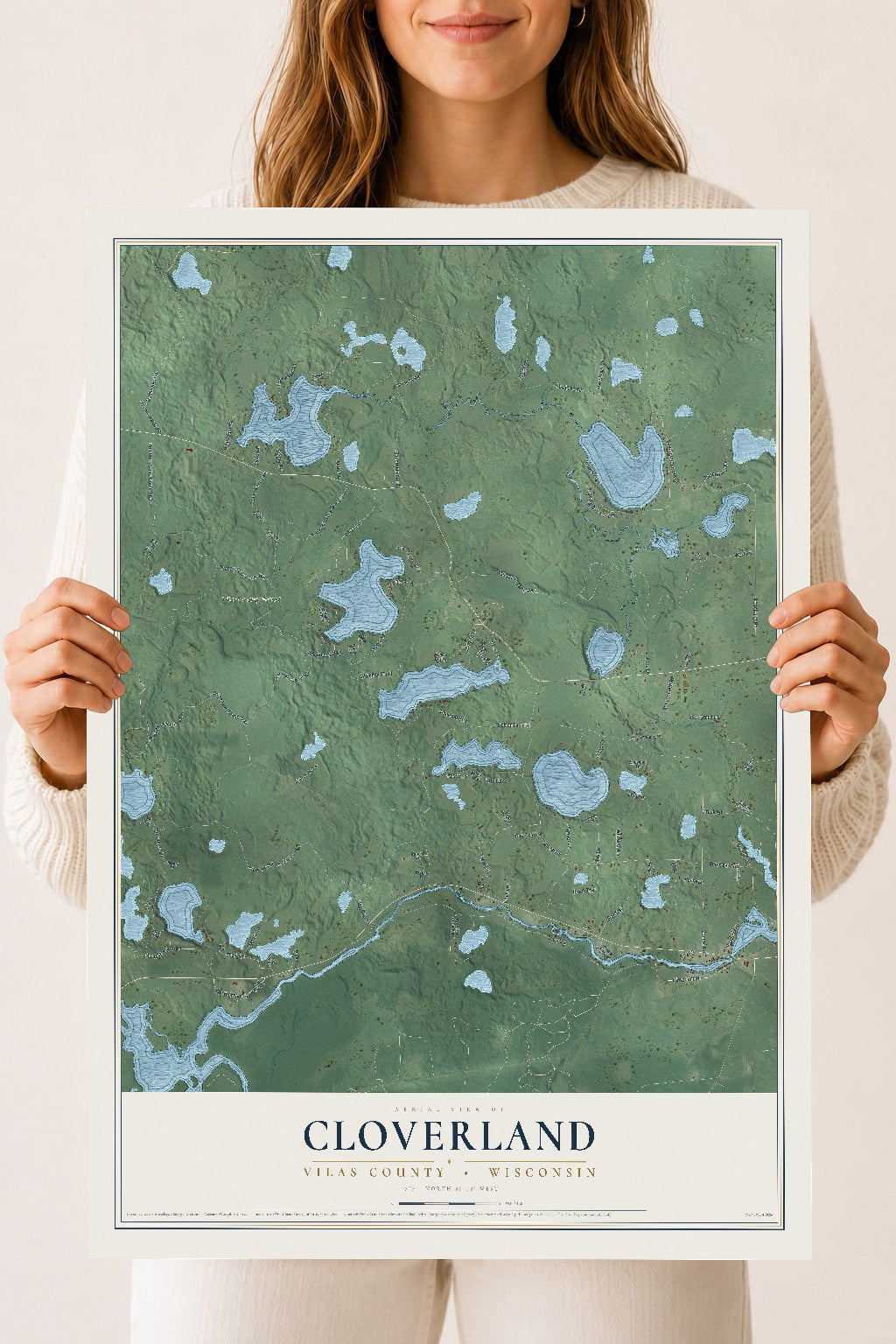 Map of Cloverland, Vilas County, Wisconsin, 18 x 24 inch unframed archival matte print