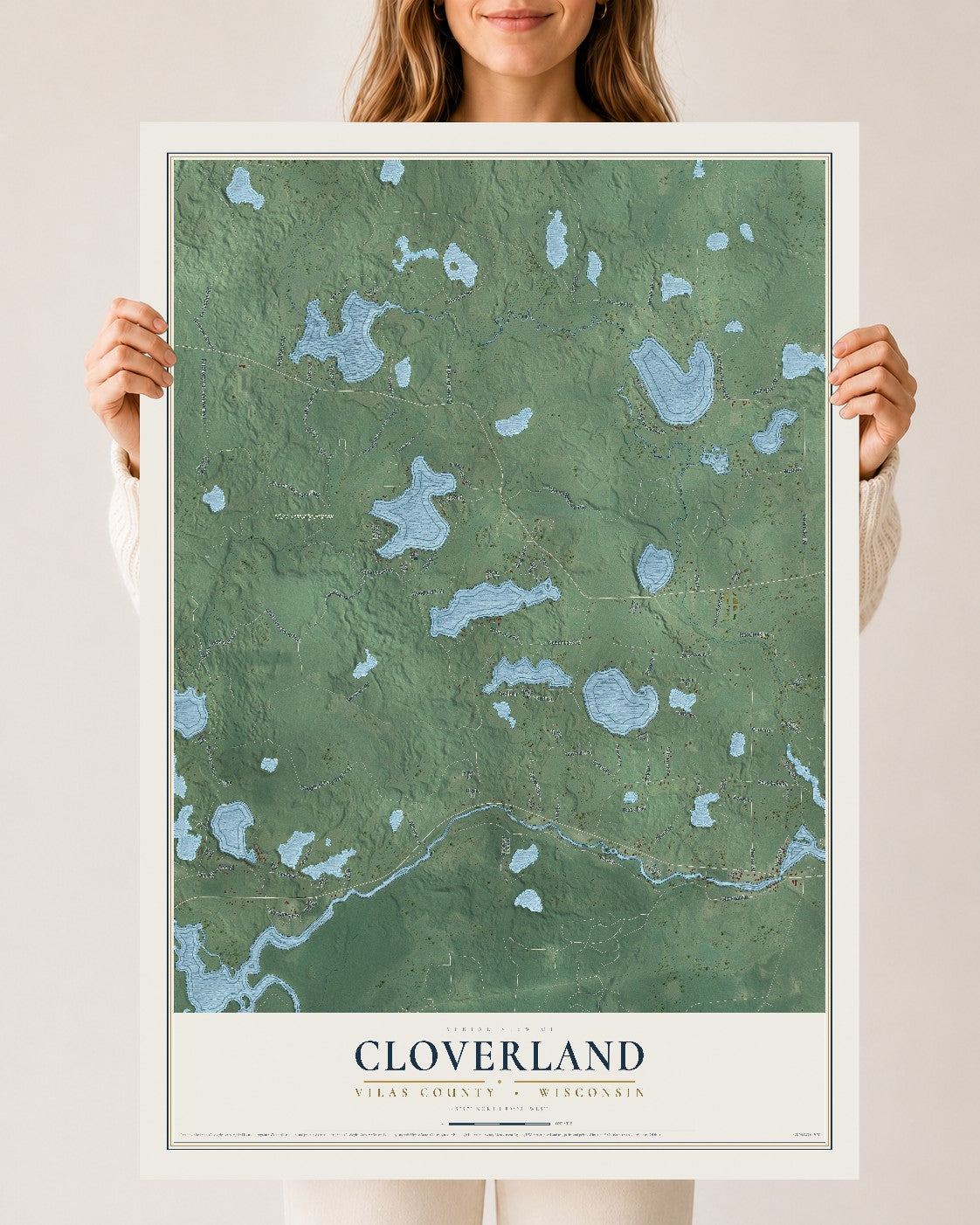 Map of Cloverland, Vilas County, Wisconsin, 24 x 36 inch unframed archival matte print
