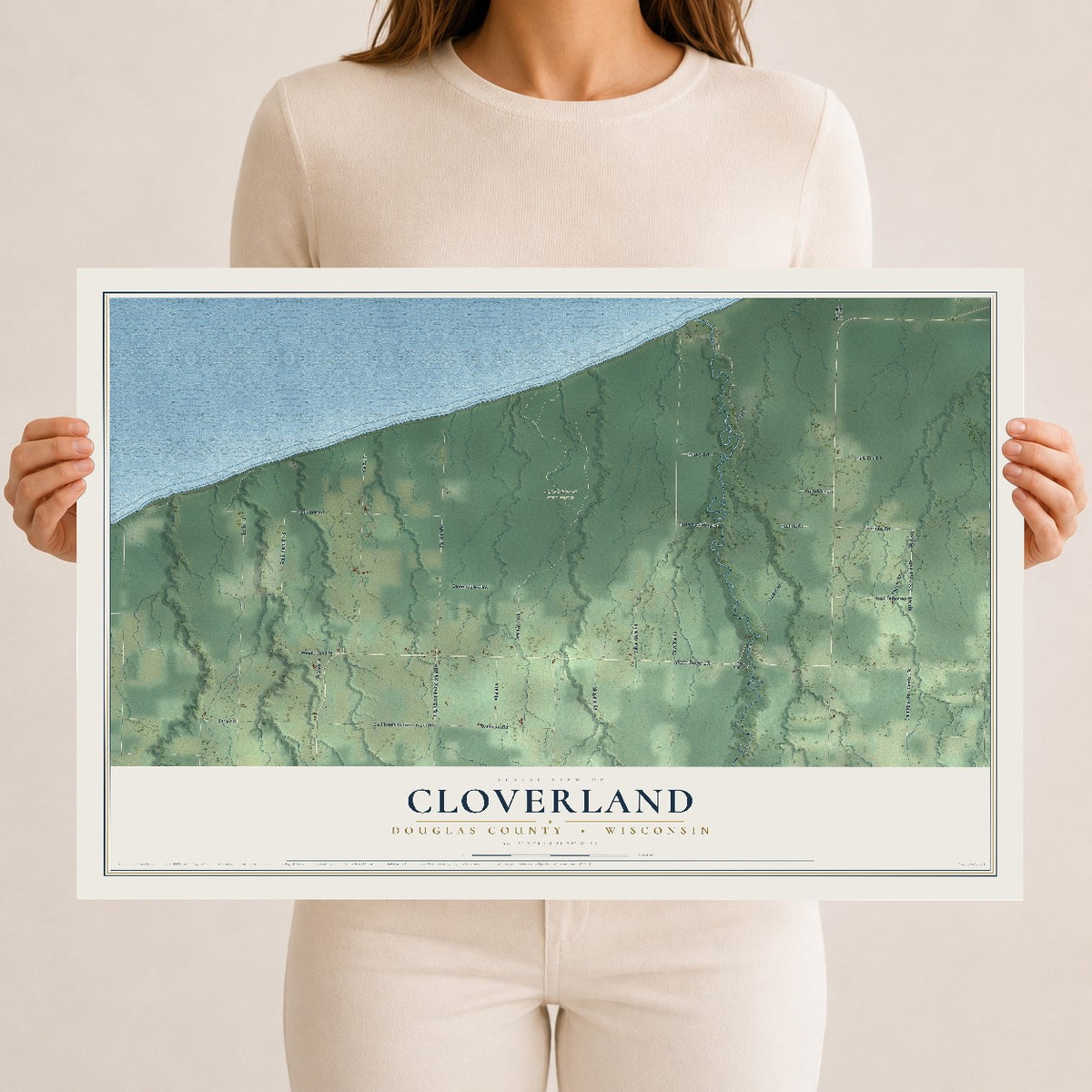 Map of Cloverland, Douglas County, Wisconsin, 12 x 18 inch unframed archival matte print