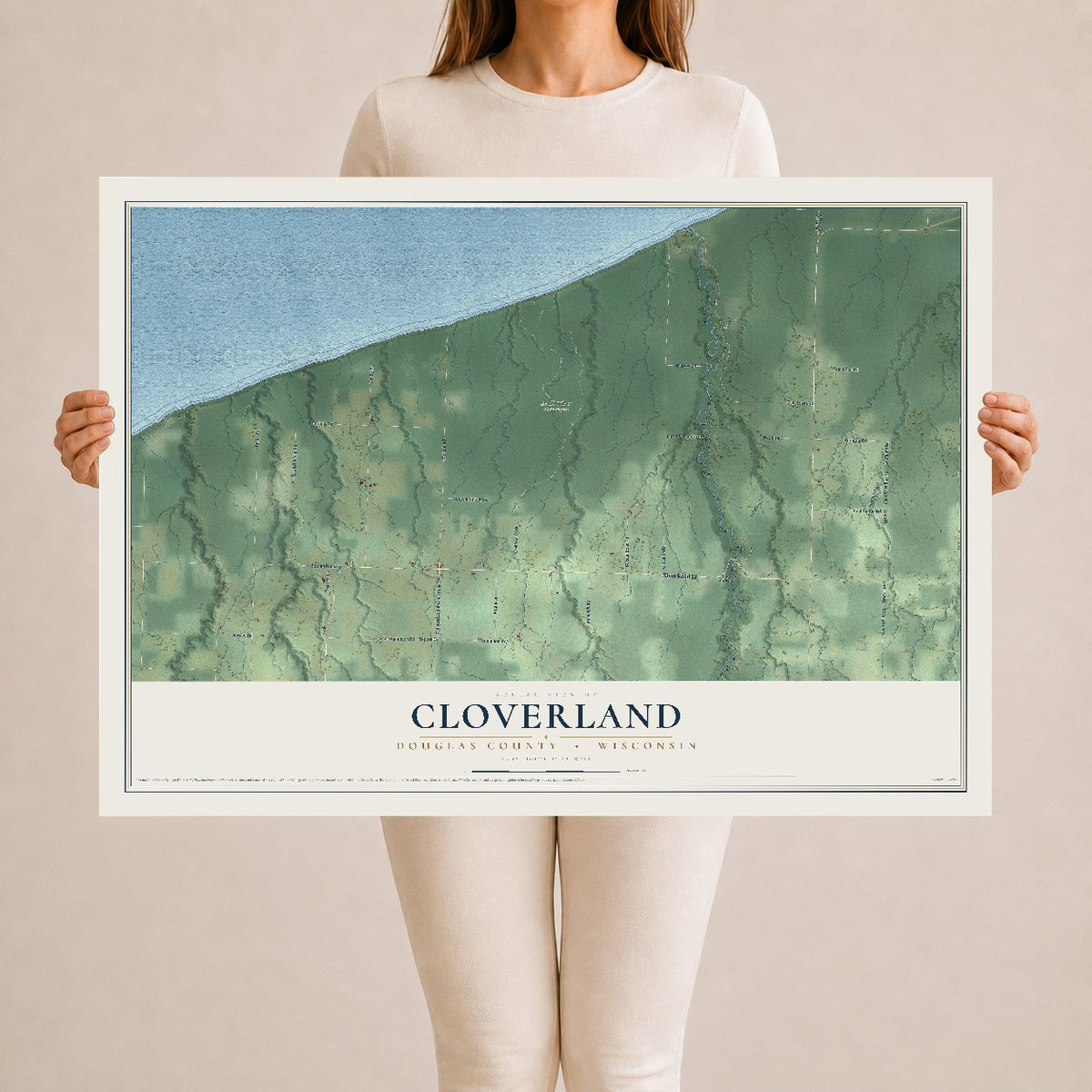 Map of Cloverland, Douglas County, Wisconsin, 24 x 36 inch unframed archival matte print
