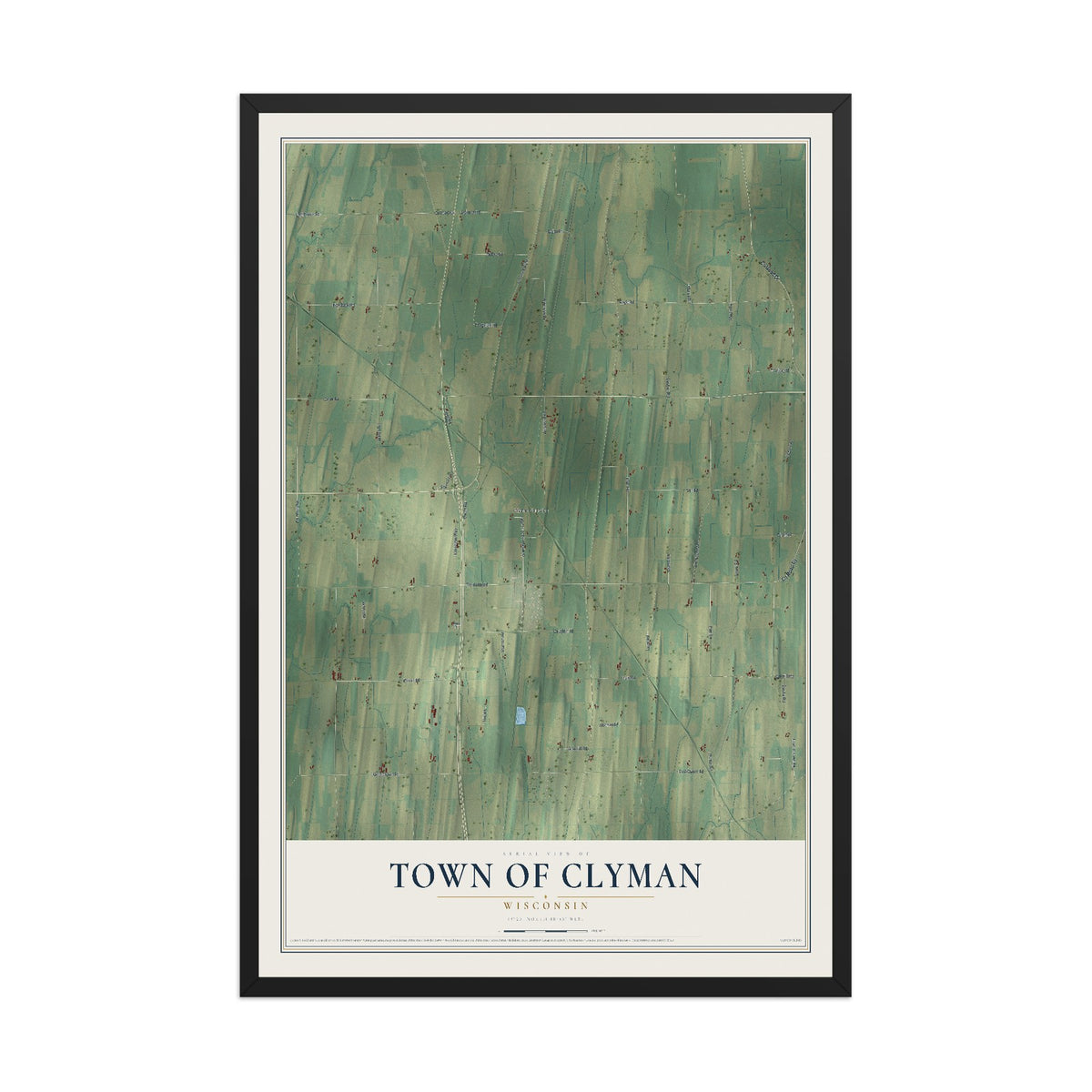 Map of the Town of Clyman, Wisconsin, 12 x 18 inch print in a black wood frame