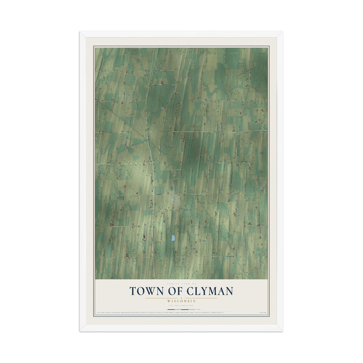 Map of the Town of Clyman, Wisconsin, 12 x 18 inch print in a white wood frame