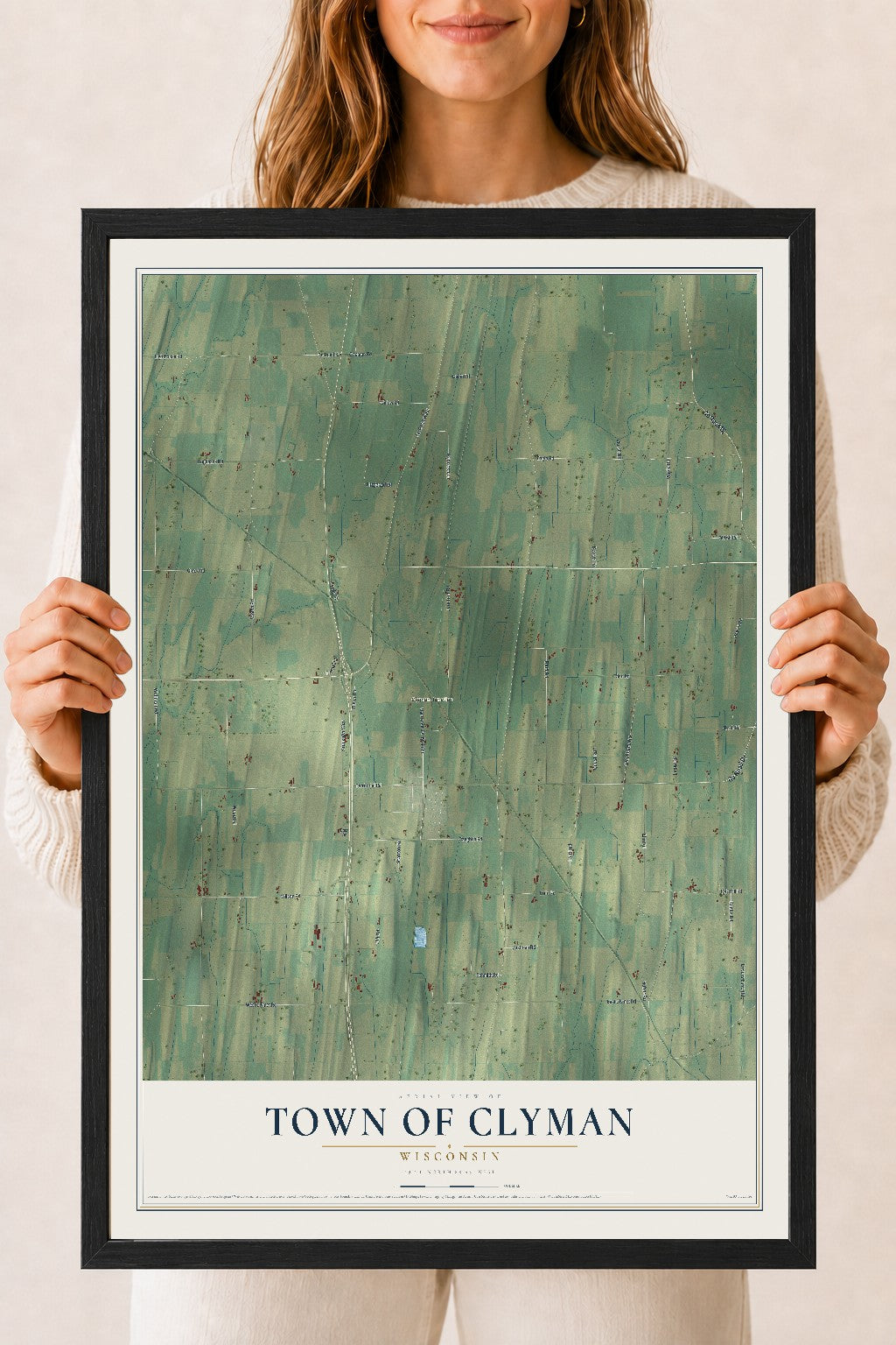 Map of the Town of Clyman, Wisconsin, 18 x 24 inch print in a black wood frame
