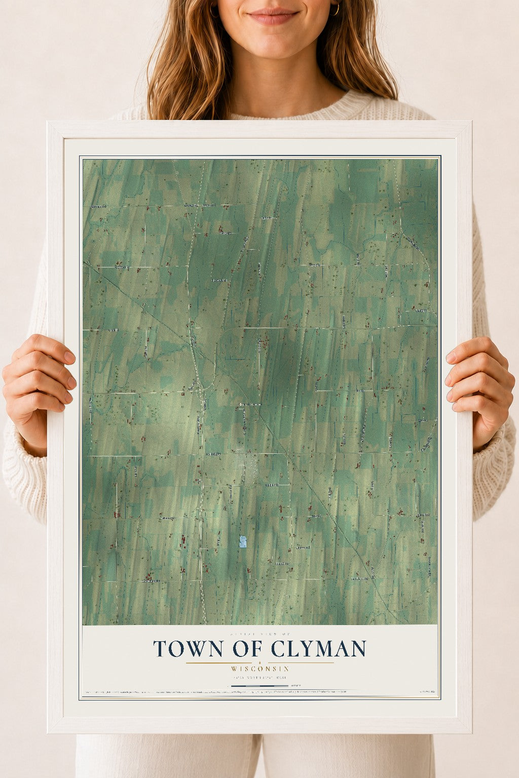 Map of the Town of Clyman, Wisconsin, 18 x 24 inch print in a white wood frame