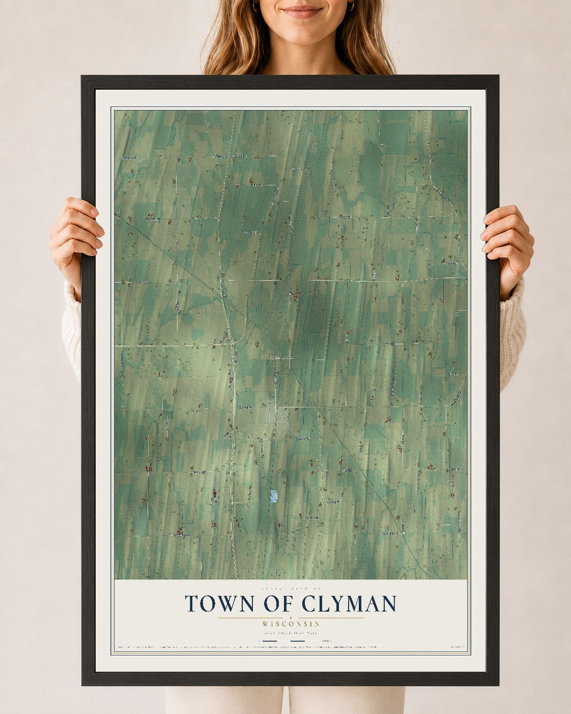 Map of the Town of Clyman, Wisconsin, 24 x 36 inch print in a black wood frame