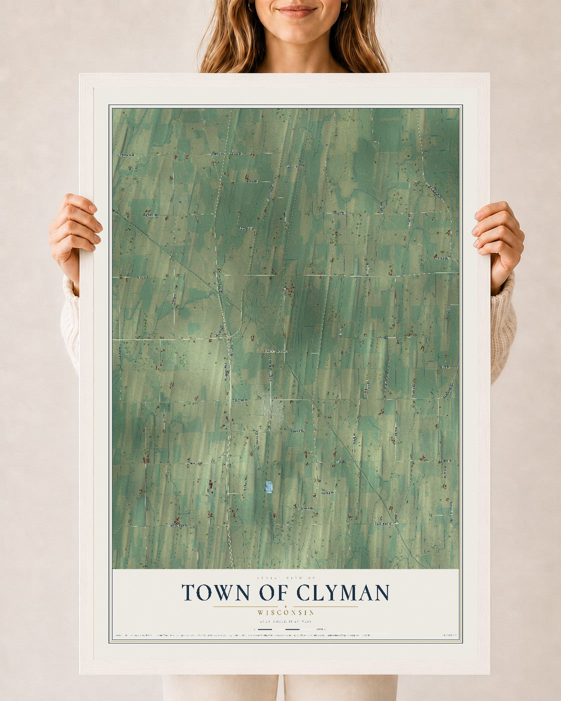 Map of the Town of Clyman, Wisconsin, 24 x 36 inch print in a white wood frame