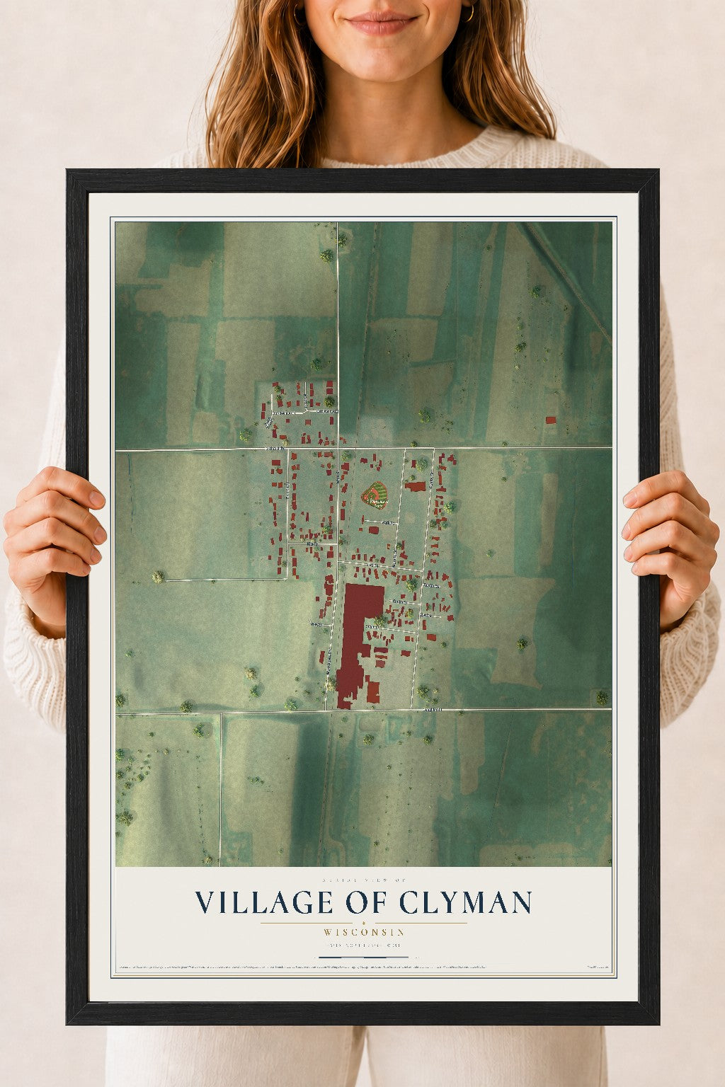 Map of Clyman, Wisconsin, 18 x 24 inch print in a black wood frame