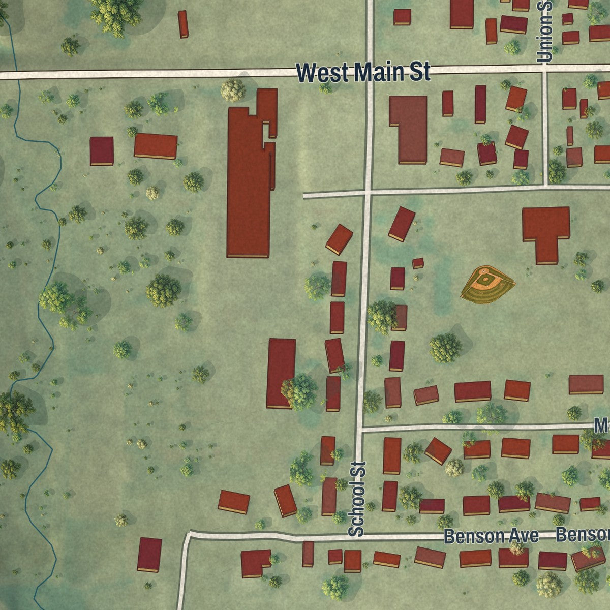 Second close-up of the map of Cobb, Wisconsin print showing more streets and buildings