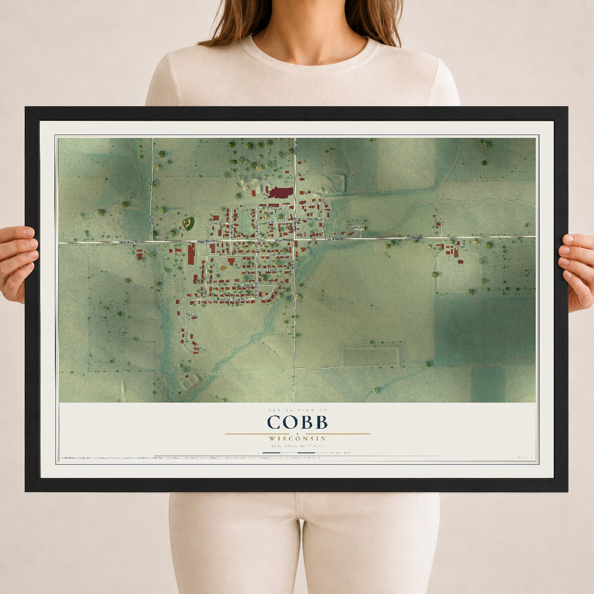 Map of Cobb, Wisconsin, 18 x 24 inch print in a black wood frame