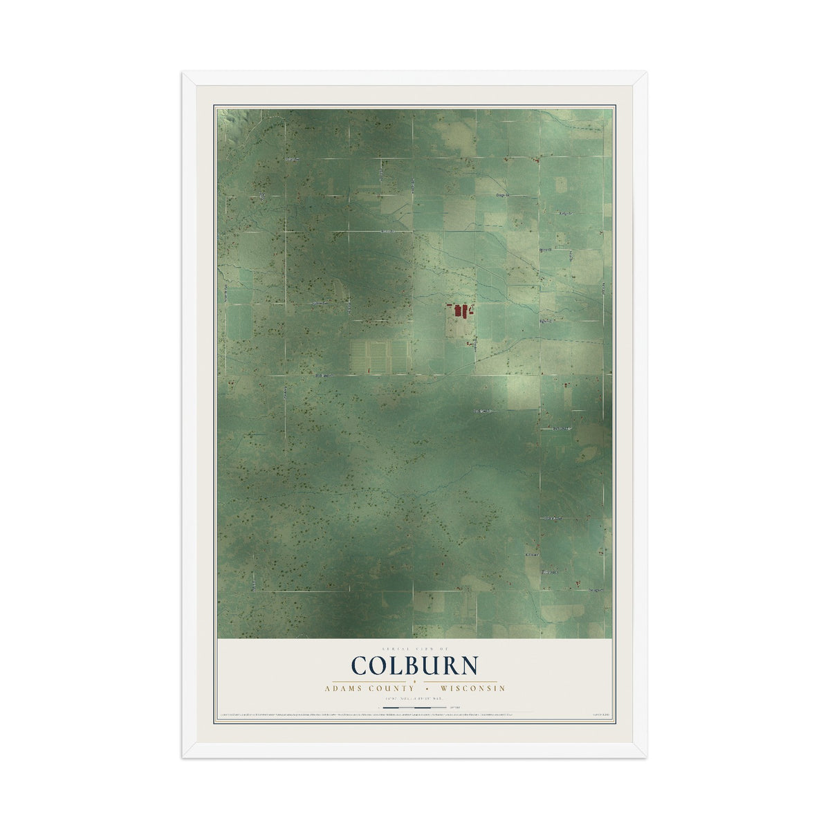Map of Colburn, Adams County, Wisconsin, 12 x 18 inch print in a white wood frame