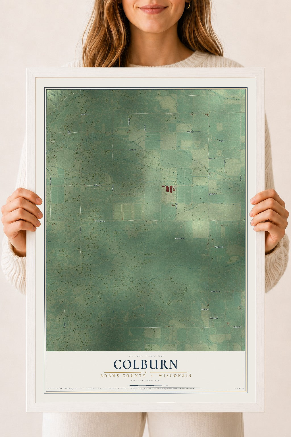 Map of Colburn, Adams County, Wisconsin, 18 x 24 inch print in a white wood frame