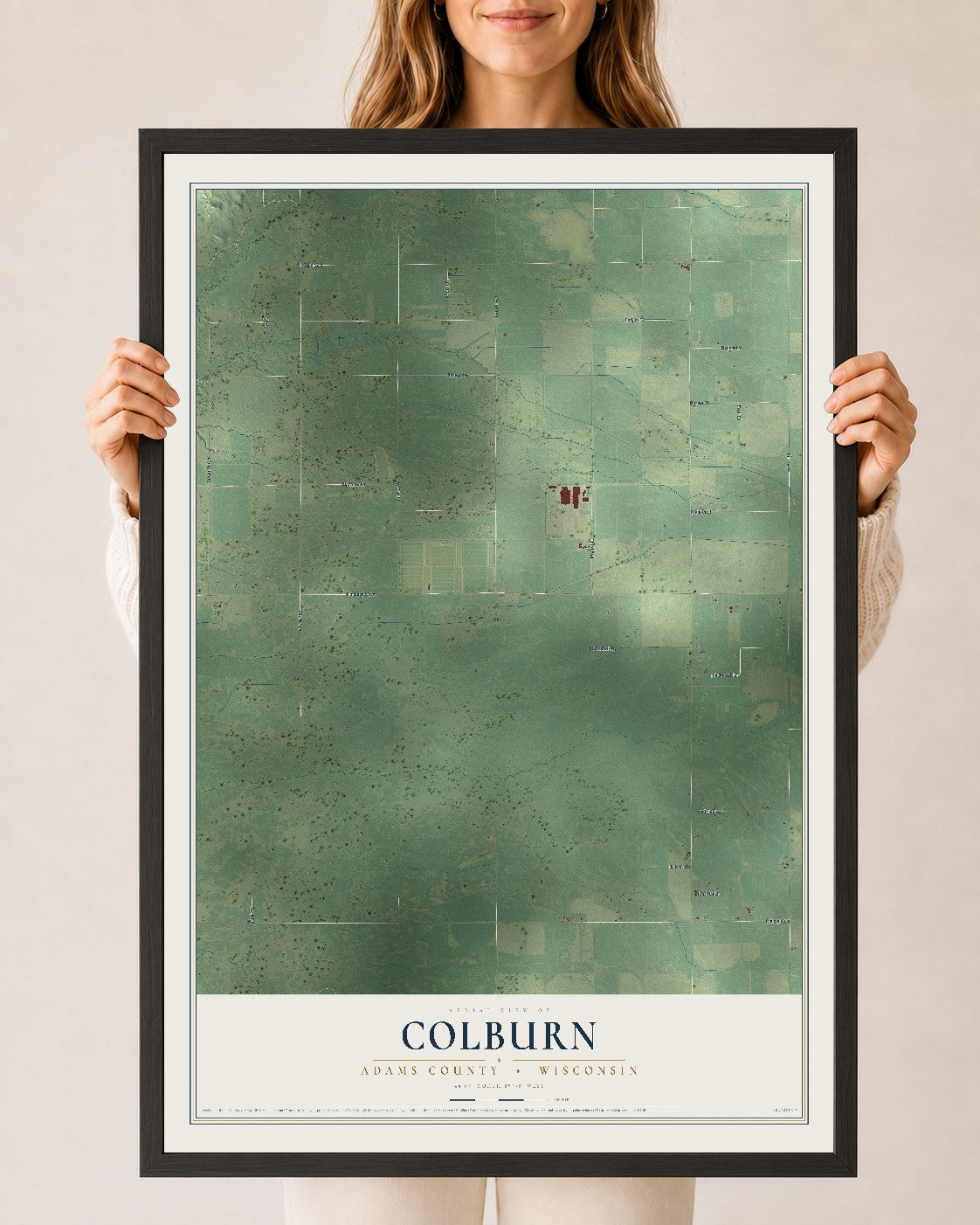 Map of Colburn, Adams County, Wisconsin, 24 x 36 inch print in a black wood frame