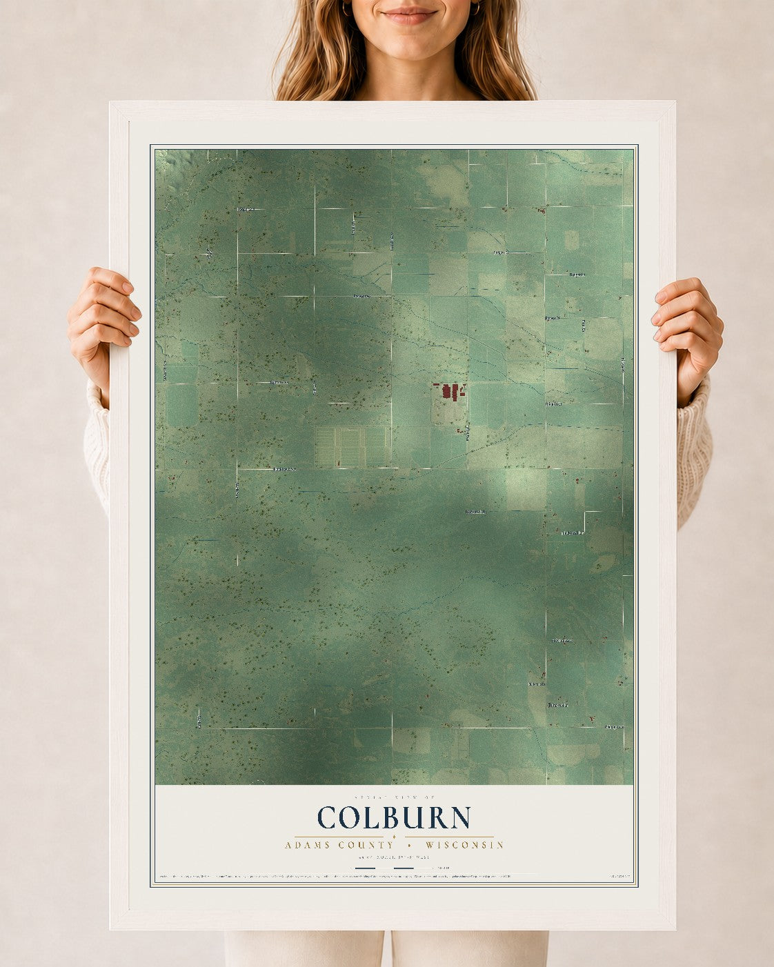 Map of Colburn, Adams County, Wisconsin, 24 x 36 inch print in a white wood frame