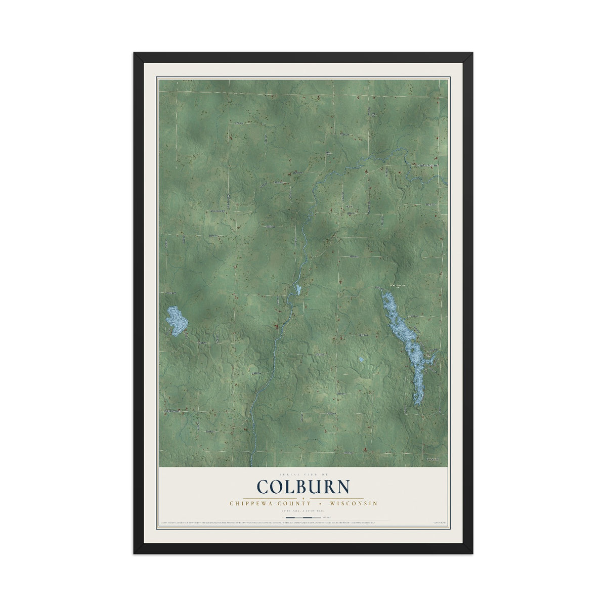Map of Colburn, Chippewa County, Wisconsin, 12 x 18 inch print in a black wood frame