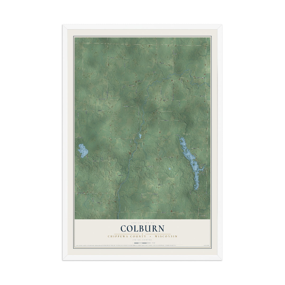 Map of Colburn, Chippewa County, Wisconsin, 12 x 18 inch print in a white wood frame