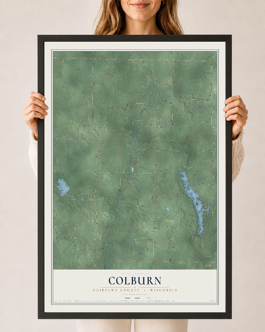 Map of Colburn, Chippewa County, Wisconsin, 24 x 36 inch print in a black wood frame