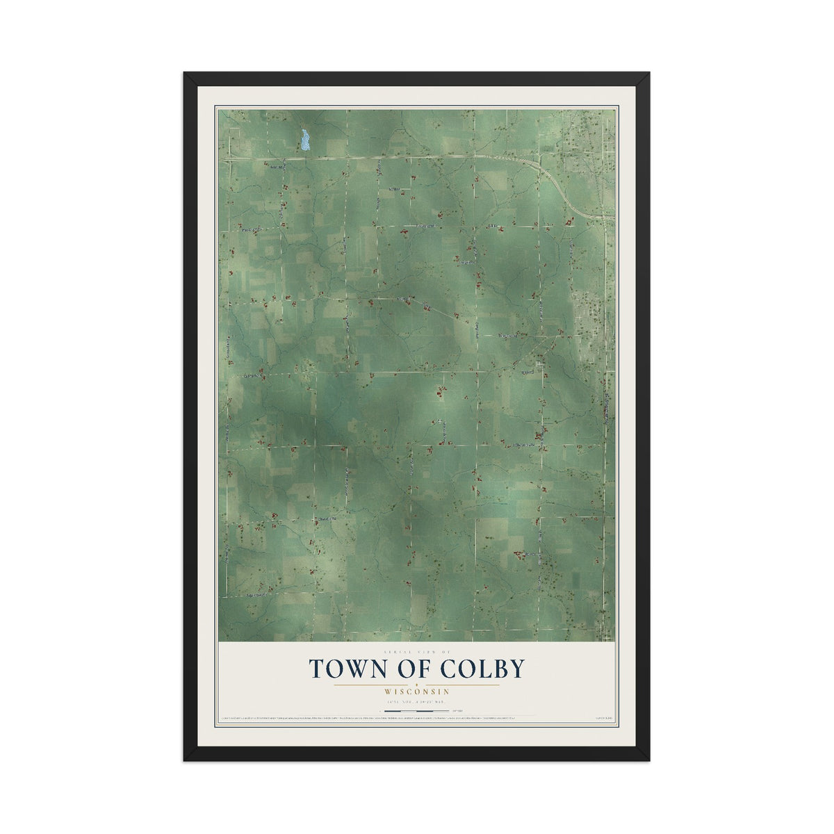 Map of the Town of Colby, Wisconsin, 12 x 18 inch print in a black wood frame