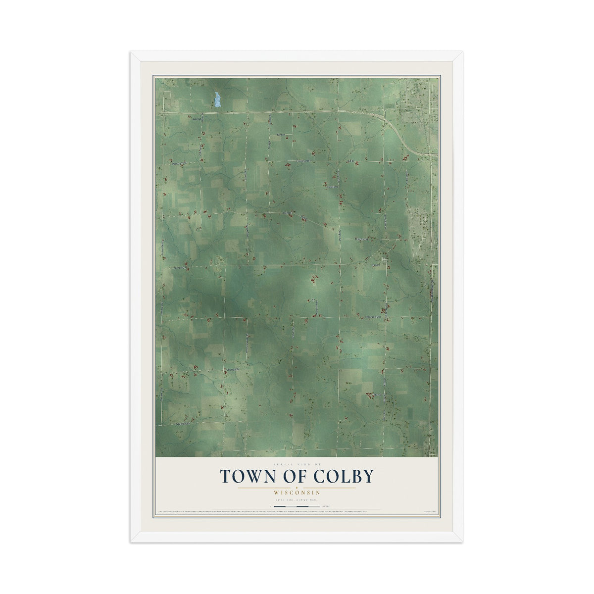 Map of the Town of Colby, Wisconsin, 12 x 18 inch print in a white wood frame