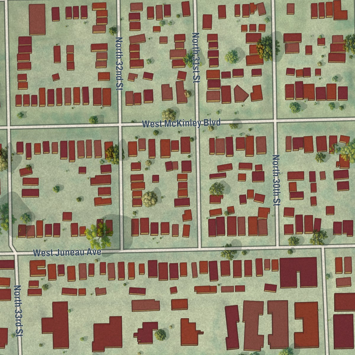 Close-up of the map of Cold Spring Park, Wisconsin print showing street and building detail
