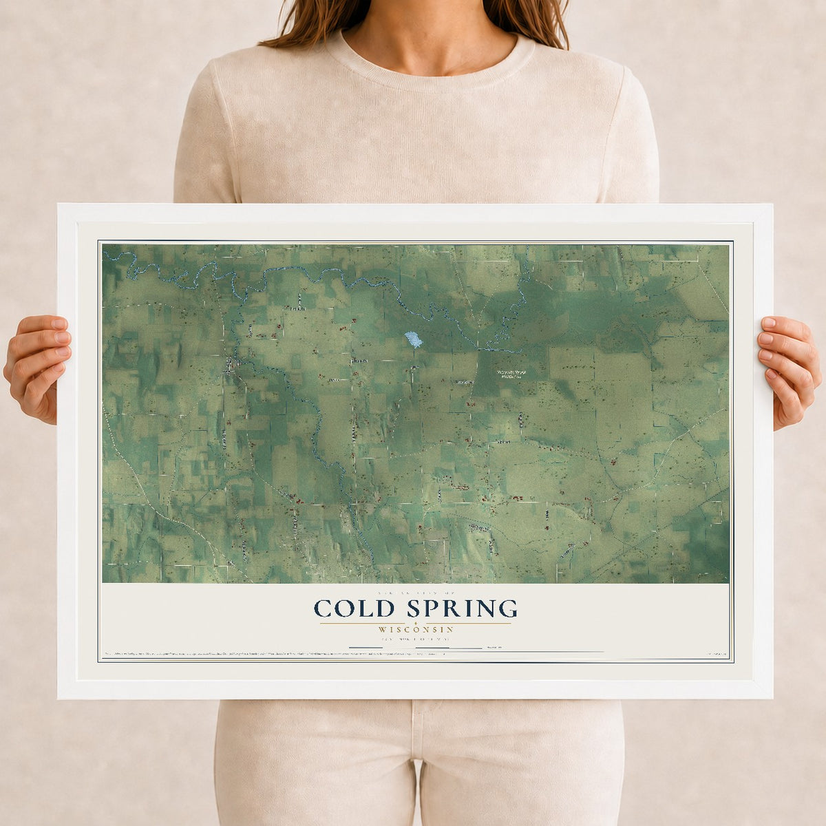 Map of Cold Spring, Wisconsin, 12 x 18 inch print in a white wood frame