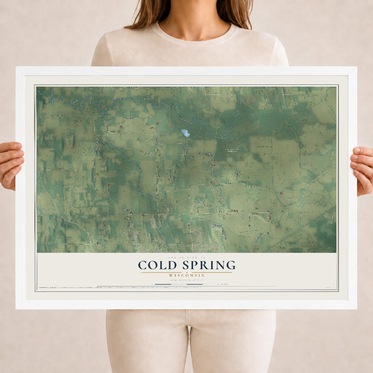 Map of Cold Spring, Wisconsin, 18 x 24 inch print in a white wood frame