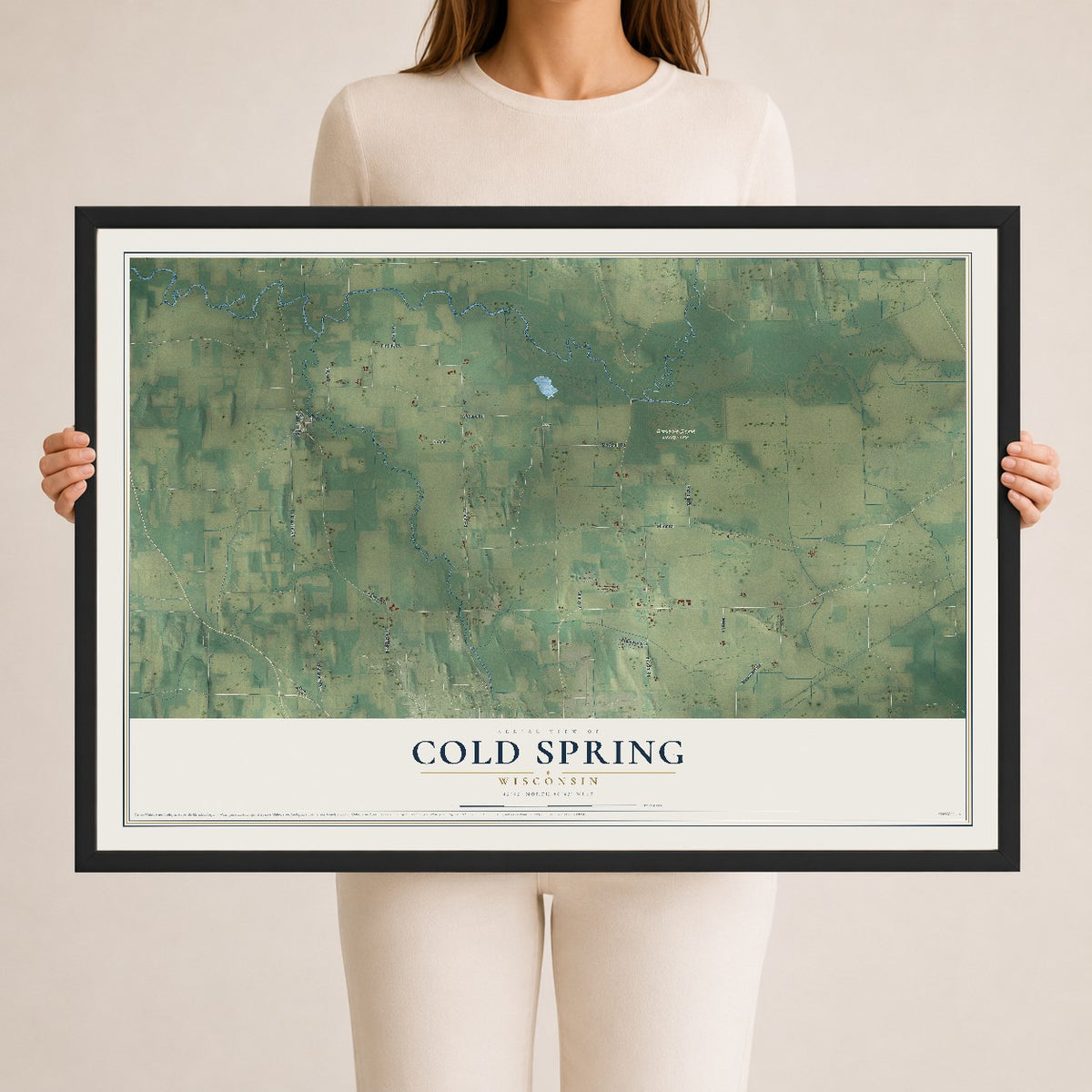 Map of Cold Spring, Wisconsin, 24 x 36 inch print in a black wood frame