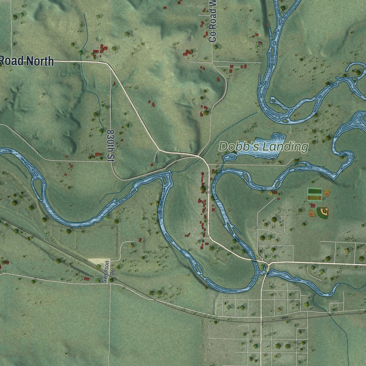 Close-up of the map of the Town of Colfax, Wisconsin print showing street and building detail