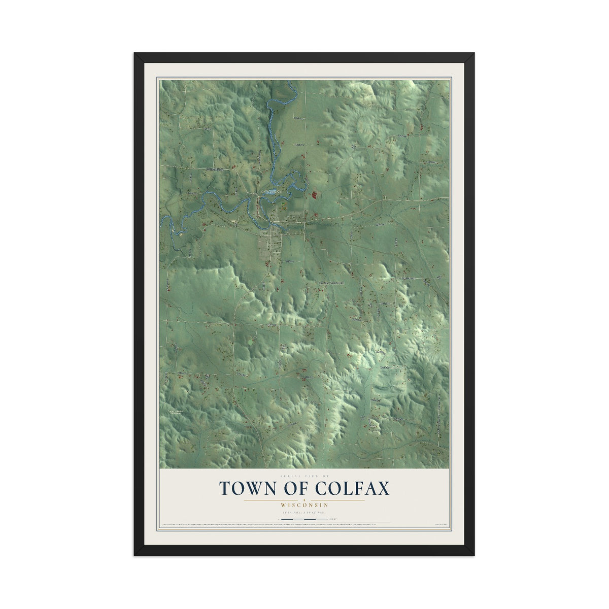 Map of the Town of Colfax, Wisconsin, 12 x 18 inch print in a black wood frame