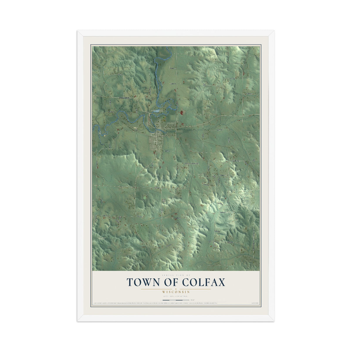 Map of the Town of Colfax, Wisconsin, 12 x 18 inch print in a white wood frame